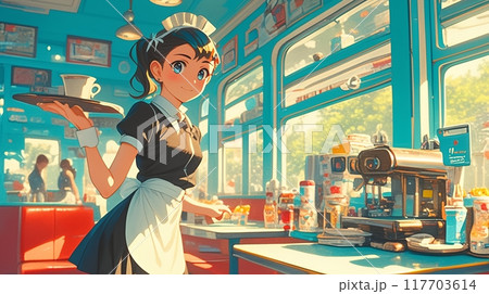 アメリカンダイナーで働く女の子 アメリカンダイナーで働く女の子 117703614