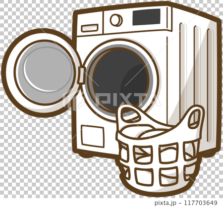 Drum washing machine and laundry basket with laundry inside Drum washing machine and laundry basket with laundry inside 117703649