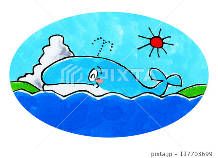 海を笑顔で泳ぐクジラ 117703699