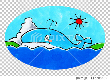 海を笑顔で泳ぐクジラ 117703699