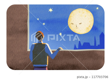 アンデルセン童話　絵のない絵本　水彩 イラスト 117703706