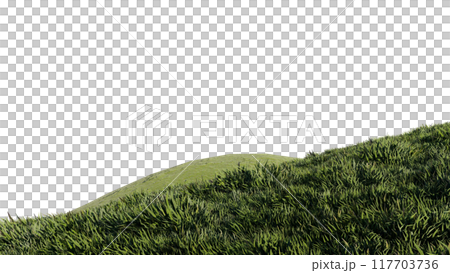 nature grass meadow land lush greenery landscape lawn isolated background. meadow green hill plant beautiful spring mountain park environment 3d render. grass plant field summer travel outdoor. 117703736