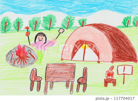子供が描いたキャンプの絵 117704017