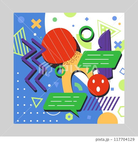 Abstract shapes. Colorful figures collage. Flat circles. Communication speech bubbles. Chat dialog. Bright triangles. Memphis basic forms. Simple zigzag line. Minimal emoji. Vector geometric poster Abstract shapes. Colorful figures collage. Flat circles. Communication speech bubbles. Chat dialog. Bright triangles. Memphis basic forms. Simple zigzag line. Minimal emoji. Vector geometric poster 117704129