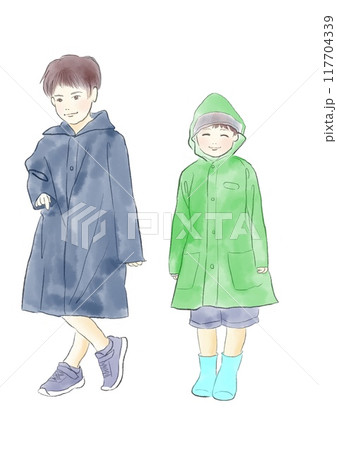レインコートを着た男の子達のイラスト レインコートを着た男の子達のイラスト 117704339