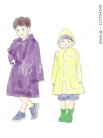 レインコートを着た男の子達のイラスト 117704340