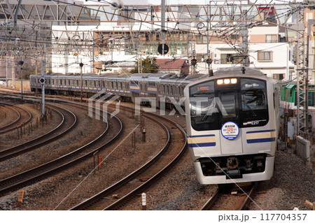 大量の線路が並ぶ東海道線並走区間を疾走する横須賀線E217系(旧塗装)_2010/1/16撮影 117704357
