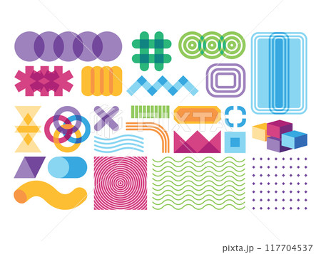 Memphis modern retro brutalist art style shapes icons elements collection colorful abstract design Memphis modern retro brutalist art style shapes icons elements collection colorful abstract design 117704537