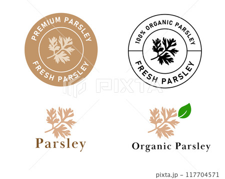 parsley label herb food ingredient organic condiment premium aromatic seasoning sticker logo design 117704571