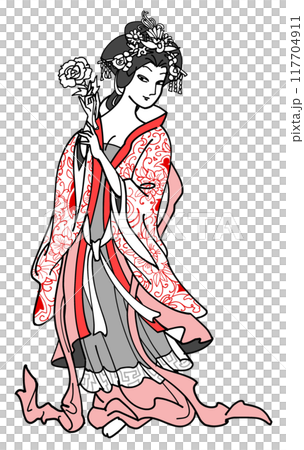 楊貴妃-紅白模様の着物 117704911