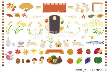 秋の和風素材セット 117705464