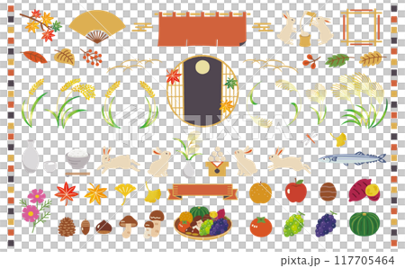 秋の和風素材セット 117705464