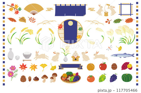 秋の和風素材セット 117705466