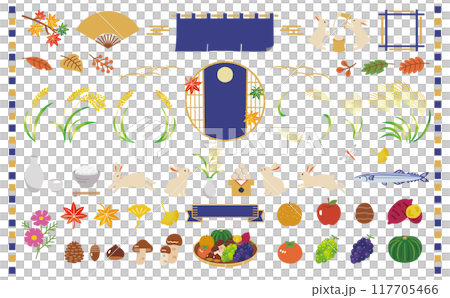 秋の和風素材セット 117705466