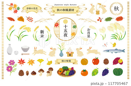 秋の和風素材セット 117705467