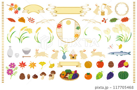 秋の和風素材セット 117705468