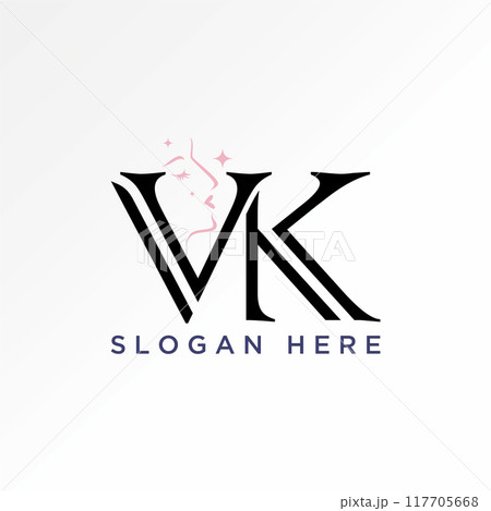 Logo design graphic concept abstract creative premium vector stock initial VK font glowing side beauty woman face. Related monogram skin care branding Logo design graphic concept abstract creative premium vector stock initial VK font glowing side beauty woman face. Related monogram skin care branding 117705668