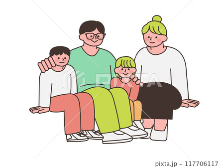 座っている仲良し家族のイラスト 座っている仲良し家族のイラスト 117706117