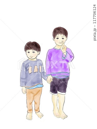 仲良く手を繋ぐ兄弟のイラスト 117706124