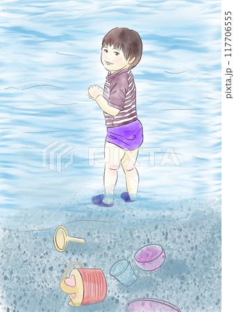 海で遊ぶ男の子のイラスト 117706555