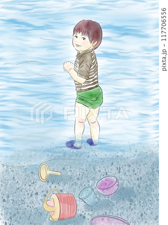 海で遊ぶ男の子のイラスト 117706556