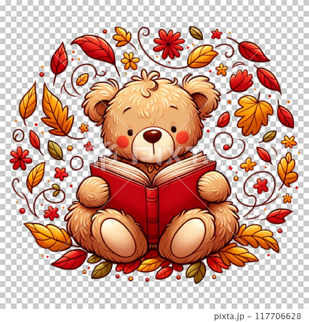 秋天的讀書插圖、秋葉和熊讀書 秋天的讀書插圖、秋葉和熊讀書 117706628