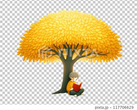 秋天的閱讀插圖、秋葉和男孩讀書 秋天的閱讀插圖、秋葉和男孩讀書 117706629