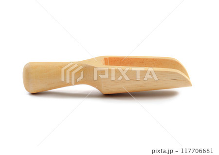 Wooden scoop close up on white background. 117706681
