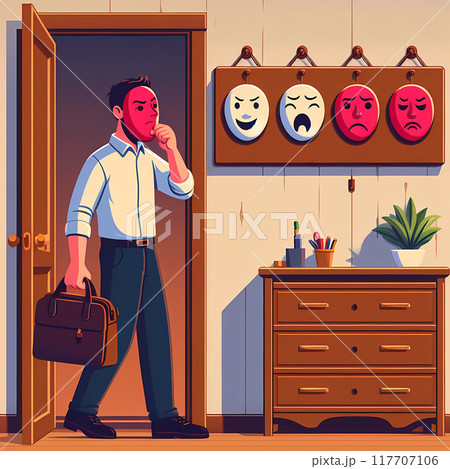 Concept: all people wear masks when leaving the house - hiding true emotions Concept: all people wear masks when leaving the house - hiding true emotions 117707106