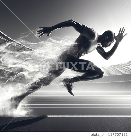 The sprinter develops high speed during competitions in the stadium The sprinter develops high speed during competitions in the stadium 117707151