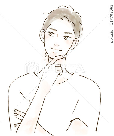右上を見上げる男性のイラスト ポジティブ 前向きに解決方法考える 右上を見上げる男性のイラスト ポジティブ 前向きに解決方法考える 117708063