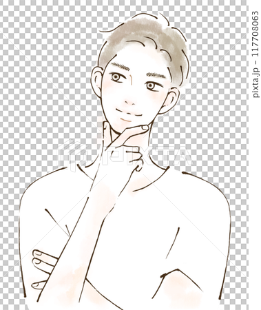 右上を見上げる男性のイラスト ポジティブ 前向きに解決方法考える 右上を見上げる男性のイラスト ポジティブ 前向きに解決方法考える 117708063