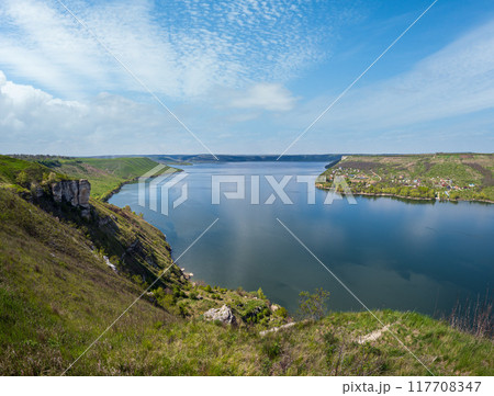 Amazing spring view on the Dnister River Canyon, Bakota Bay, Chernivtsi region, Ukraine. Amazing spring view on the Dnister River Canyon, Bakota Bay, Chernivtsi region, Ukraine. 117708347