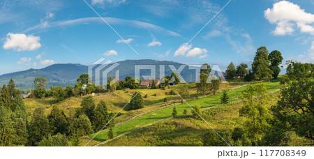 Picturesque summer Carpathian mountain countryside, Ukraine. Picturesque summer Carpathian mountain countryside, Ukraine. 117708349