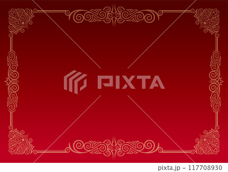 クラシックでエレガントでゴージャスな飾り枠　フレーム　グラデーション赤 117708930