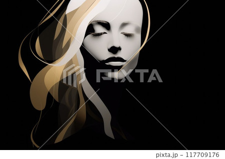 Abstract illustration of a gold, white and black bust of a female 117709176