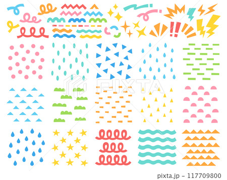 ポップでカラフルな幾何学模様のパーツセット ポップでカラフルな幾何学模様のパーツセット 117709800