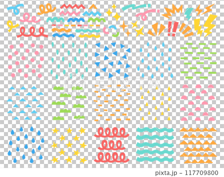 ポップでカラフルな幾何学模様のパーツセット ポップでカラフルな幾何学模様のパーツセット 117709800