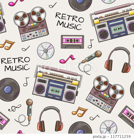 Seamless pattern with retro musical equipment 117711259
