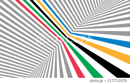 Abstract psychedelic lines colorful background. Red, Green, Black, Yellow and Blue colors lines with perspective. 117712070