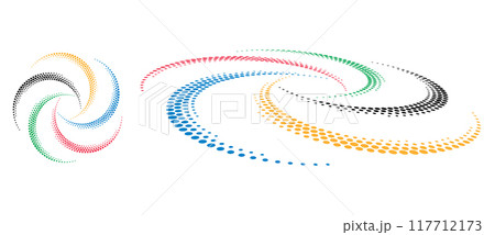 Abstract colorful dotted background. Red, Green, Black, Yellow and Blue colors halftone dots. 117712173