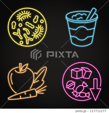Gut flora neon icon set 117712277