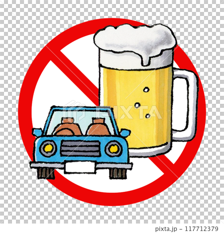 酒後駕車禁止標誌(汽車、生啤酒) 酒後駕車禁止標誌(汽車、生啤酒) 117712379