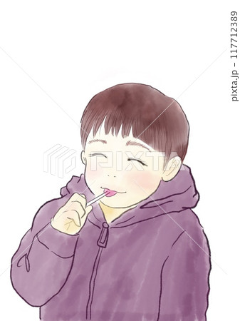 棒付き飴を食べる男の子のイラスト 棒付き飴を食べる男の子のイラスト 117712389