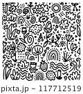 Black and White Doodle Vector Floral Pattern 117712519