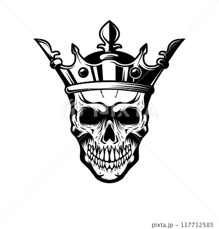 Skull with king crown. Design element for logo, label, sign, emblem. Vector illustration 117712585