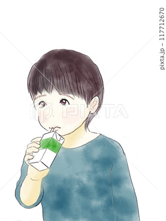 パックの飲み物を飲む男の子のイラスト 117712670