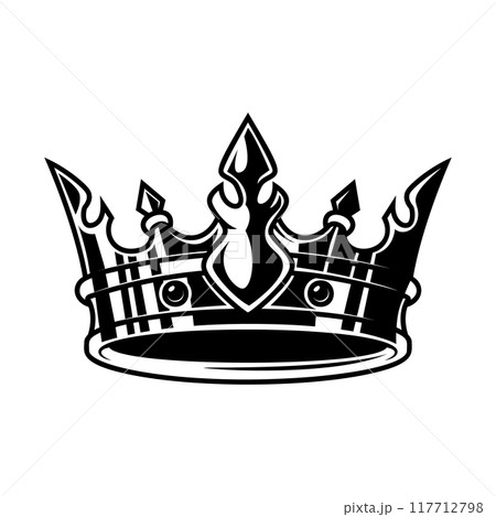 Illustration of king crown in monochrome style. Design element for logo, emblem, sign, poster, t shirt. Vector illustration Illustration of king crown in monochrome style. Design element for logo, emblem, sign, poster, t shirt. Vector illustration 117712798
