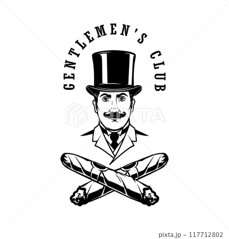 Gentlems club. Gentleman with crossed cigars. Design element for logo, label, sign. Vector illustration 117712802