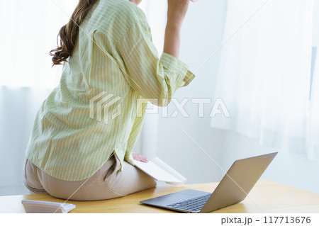 オフィスで起業の準備をする若い女性 オフィスで起業の準備をする若い女性 117713676